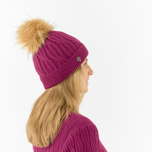 Pure Golf Ladies Lined Waterproof Bobble Hat with Cable Knit Design