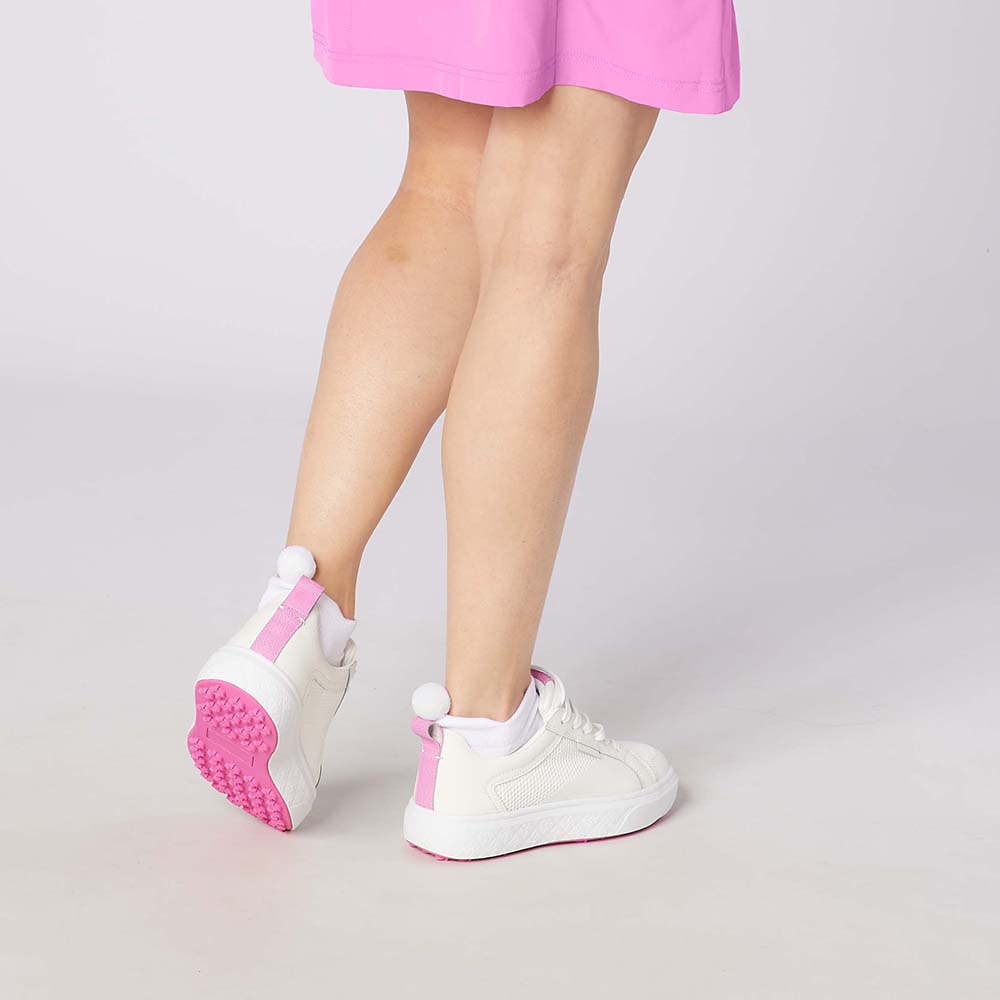 Swing Out Sister Ladies Mesh & Faux Leather Golf Shoes with Playful Pops Of Pink