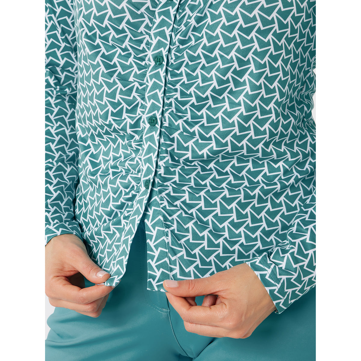 Swing Out Sister Button Down Polo with Gentle Ruched Detail