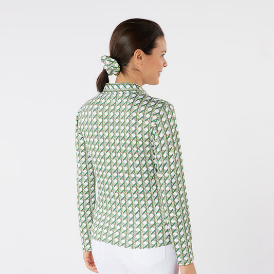 Swing Out Sister Button Down Polo with Gentle Ruched Detail