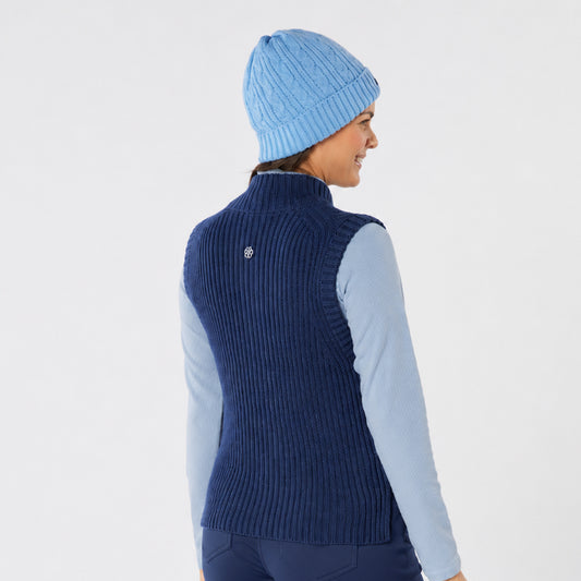 Swing Out Sister 1/4 Zip Sleeveless Pullover in Navy with Contour Ribbing