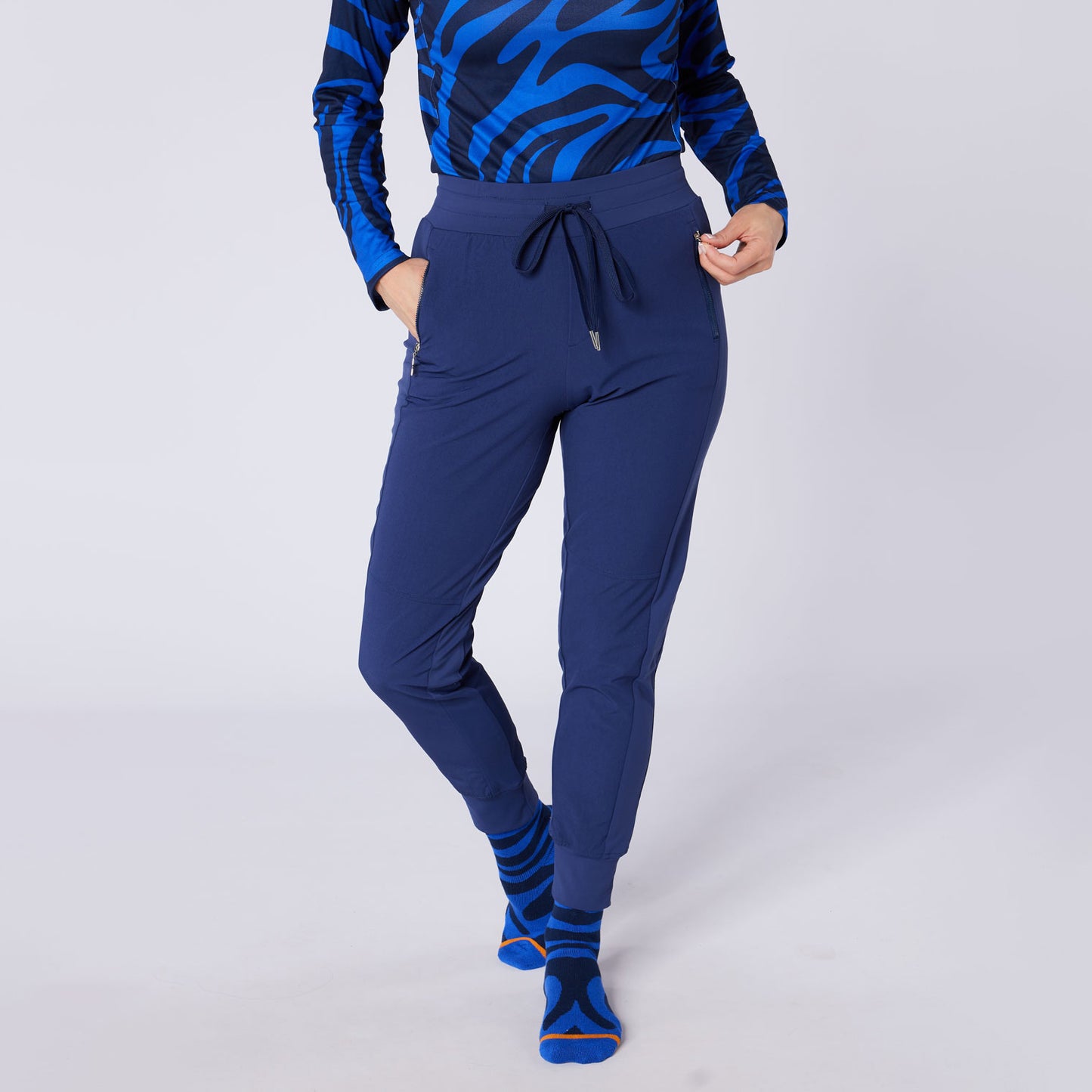 Swing Out Sister Ladies Wind & Water Resistant Pull-On Stretch Jogger in Navy