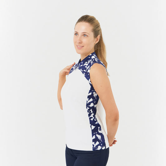 Pure Golf Ladies Sleeveless Polo with Navy Botanical Print