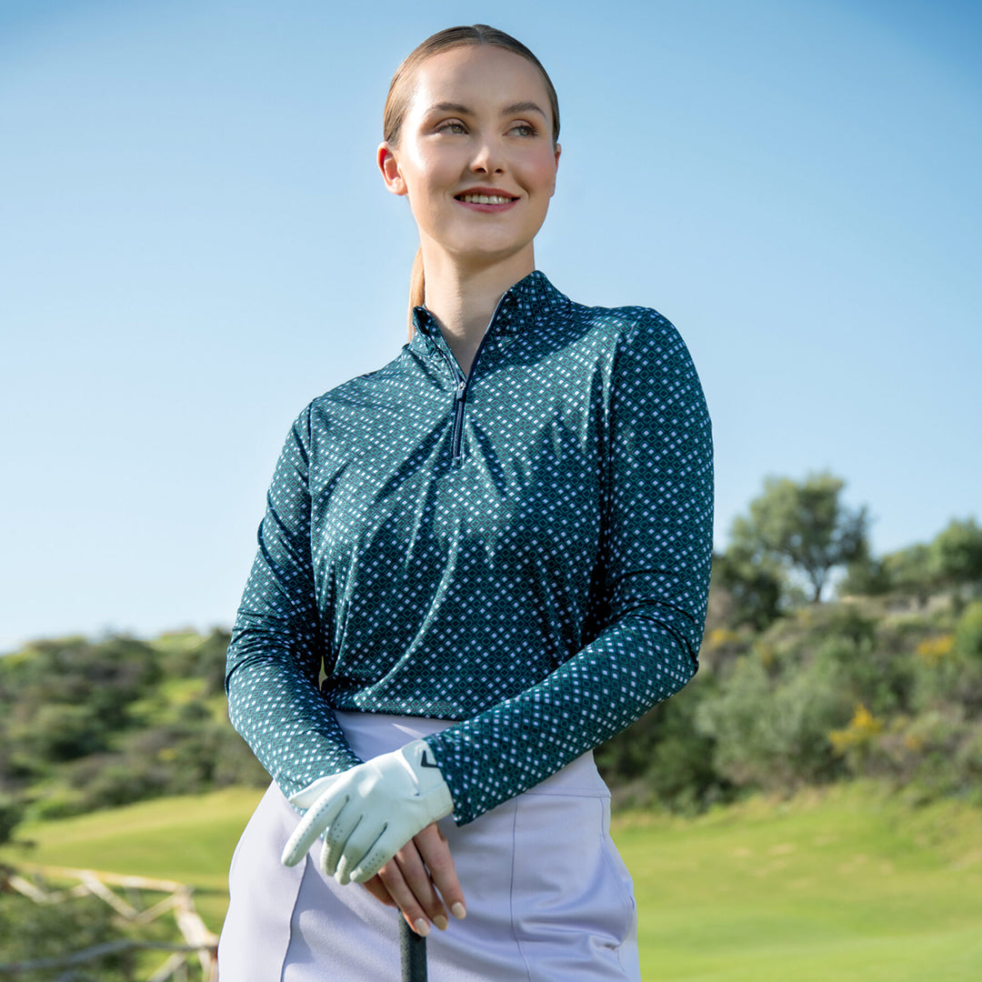 Callaway Womens Geo Print Long Sleeve Top for Sleek, Breathable Comfort with a Modern Edge