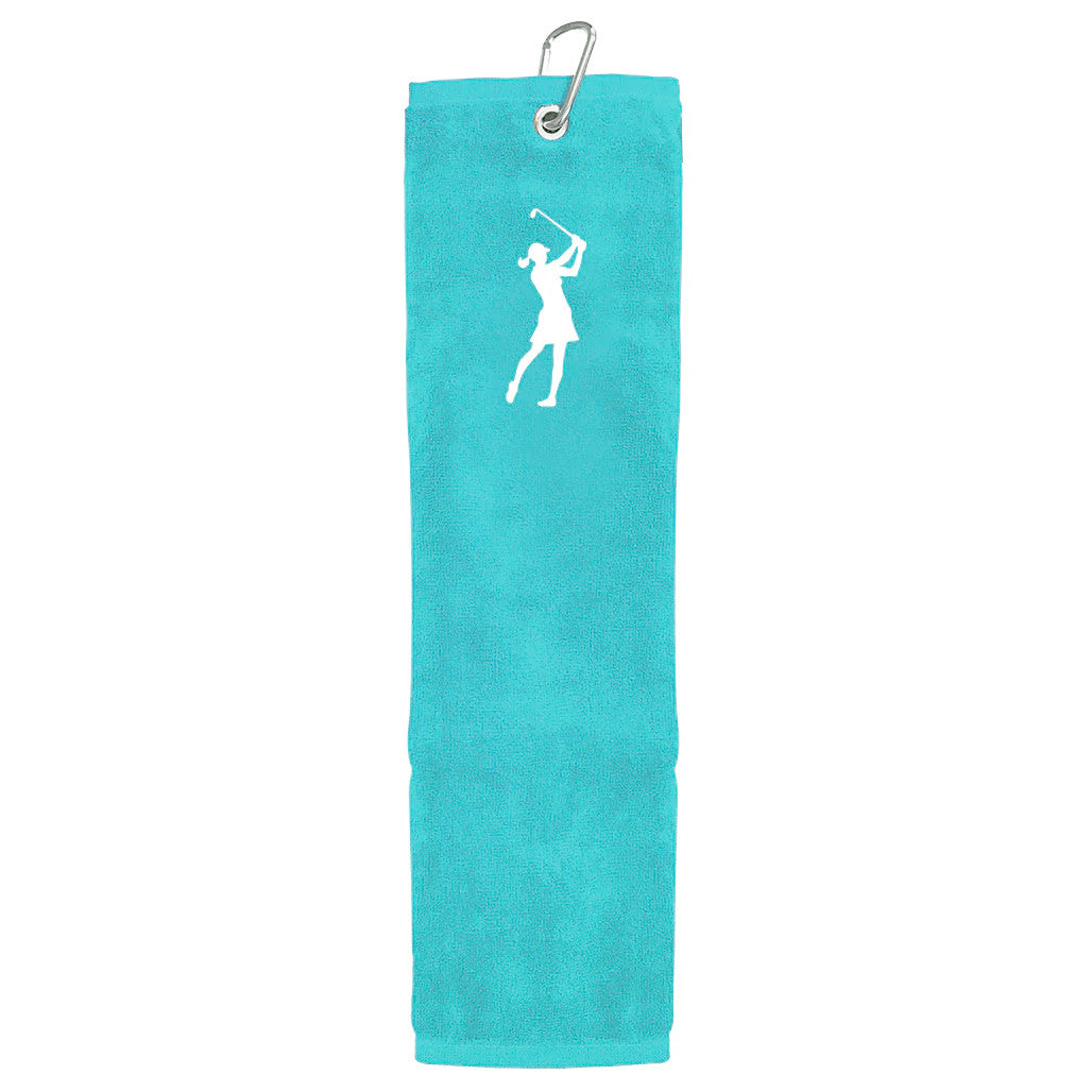 Surprizeshop Ladies Embroidered Lady Golfer Tri-Fold Golf Towel