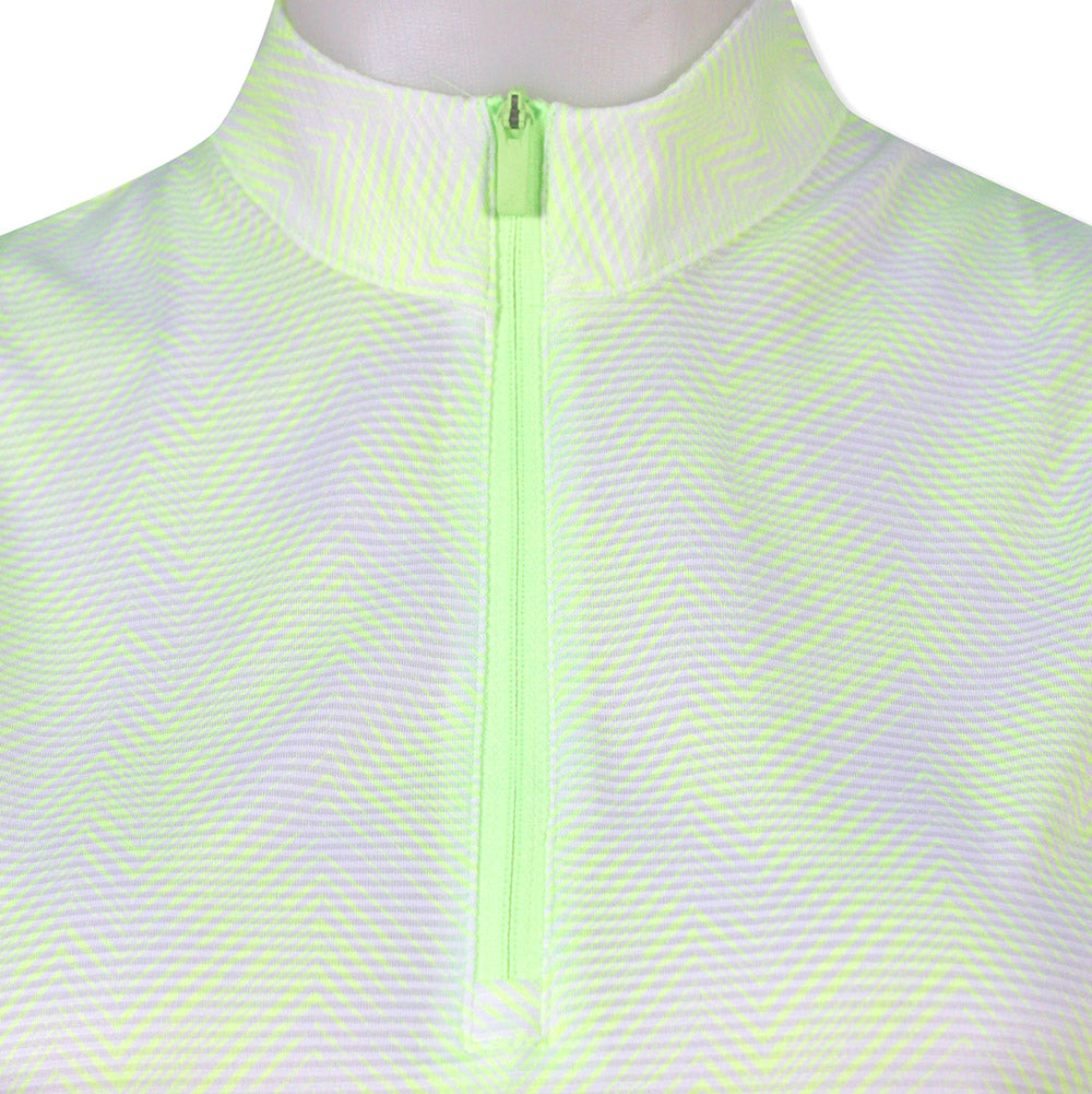 adidas Ladies Sleeveless Golf Polo with Abstract Zig-Zag Print in White