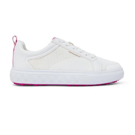 Swing Out Sister Ladies Mesh & Faux Leather Golf Shoes with Playful Pops Of Pink
