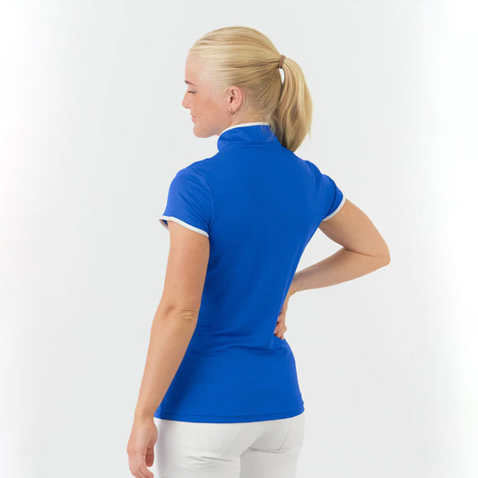 Pure Golf Ladies Cap Sleeve Mandarin Polo Shirt in Royal Blue