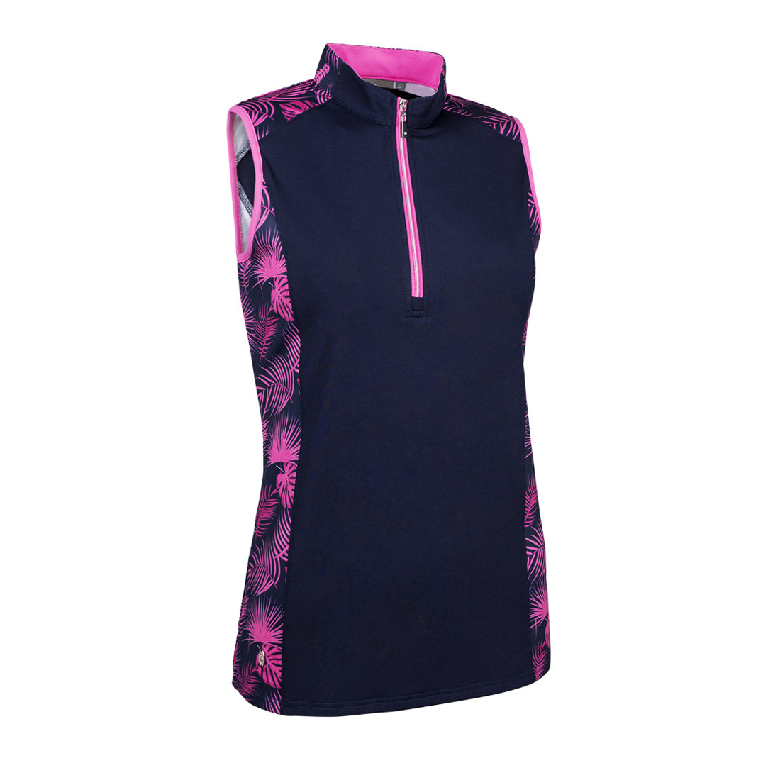 Glenmuir Ladies Sleeveless Polo with Contrast Tropical Print Panels