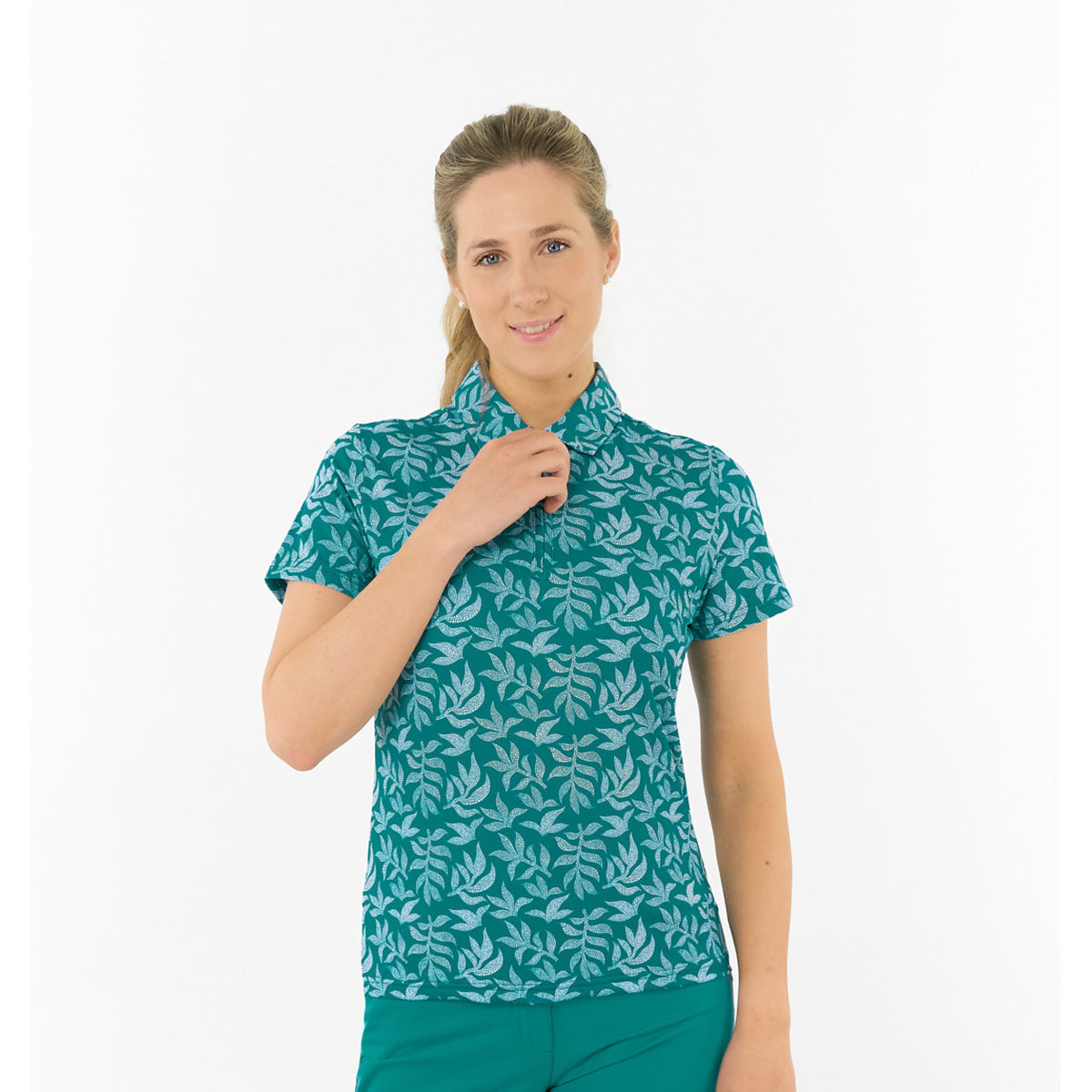 Pure Golf Ladies Short Sleeve Polo in Botanical Print