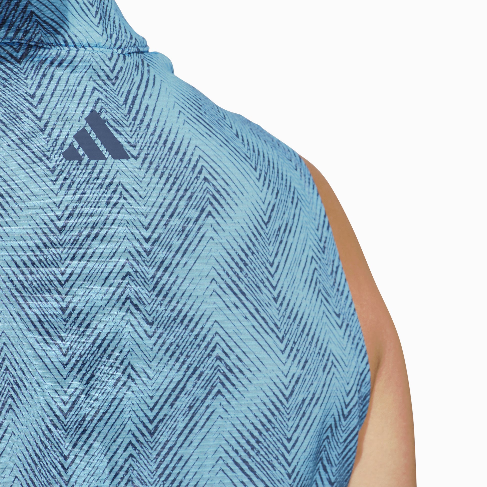 adidas Ladies Sleeveless Golf Polo with Abstract Zig-Zag Print in Semi Blue Burst