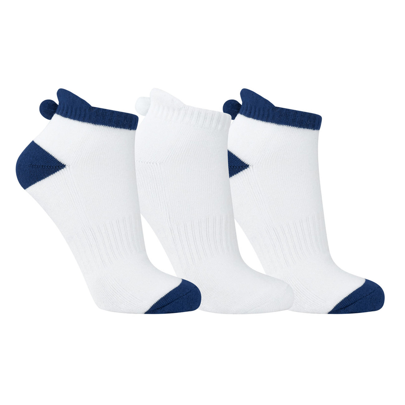 Surpizeshop Ladies 3 Pair Pack Pom Pom Golf Socks in White & Navy