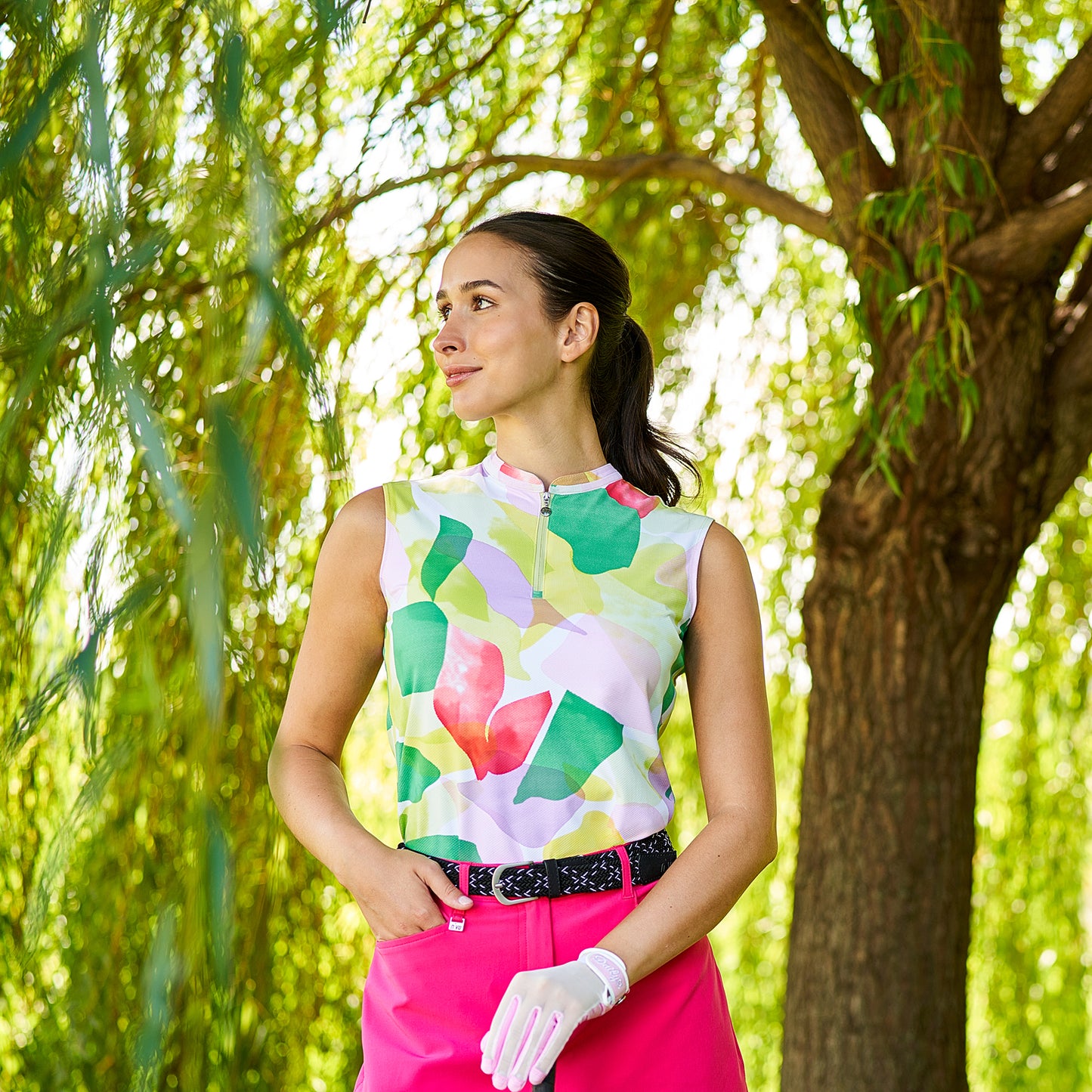 Nivo Ladies Sleeveless Golf Polo in Abstract Print