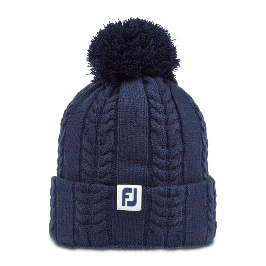 FootJoy Ladies Cable Knit Bobble Hat in Navy