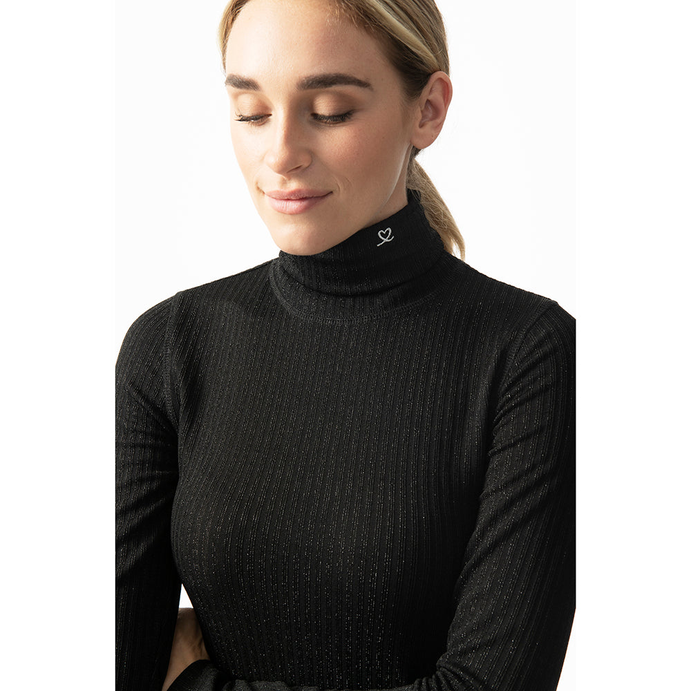 Daily Sports Ladies Long Sleeve Roll-Neck in Black with Silver Thread - Last One Medium Only Left