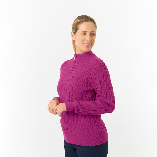 Pure Golf Ladies Quarter Zip Cable Knit Lined Sweater
