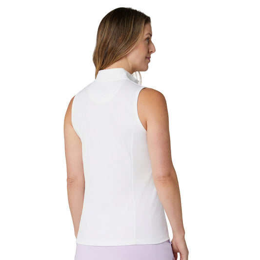 Callaway Ladies Sleeveless Polo with Modern Zip-Neck and Flattering Ribbed Design in White