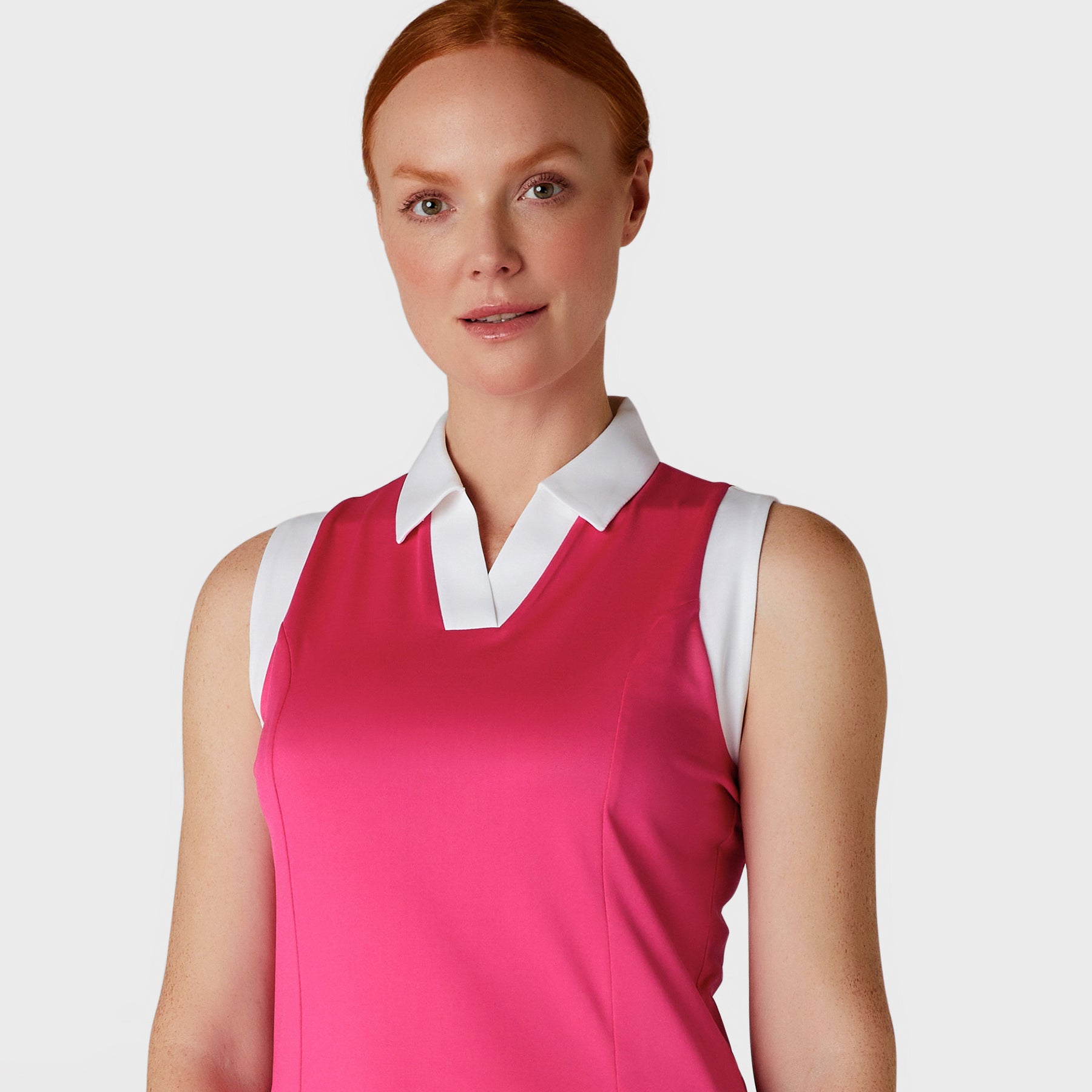 Callaway Ladies Sleeveless Colour Block Polo Shirt in Pink Peacock