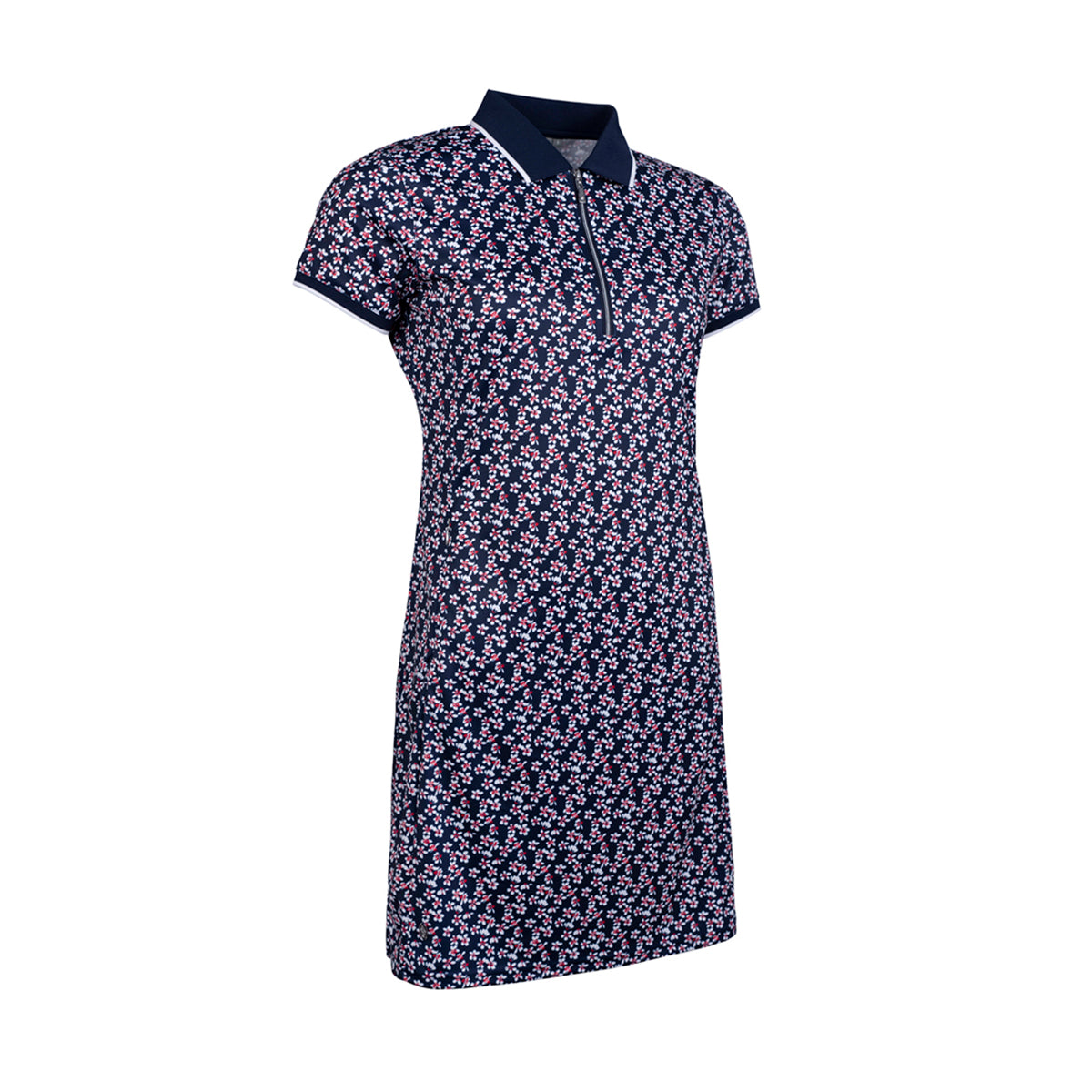 Glenmuir Ladies Short Sleeve Navy Dress with Delicate Floral Print