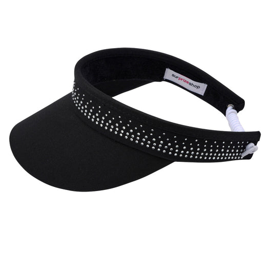 Surprizeshop Crystal Embellished Visor with Adjustable Fit in Black
