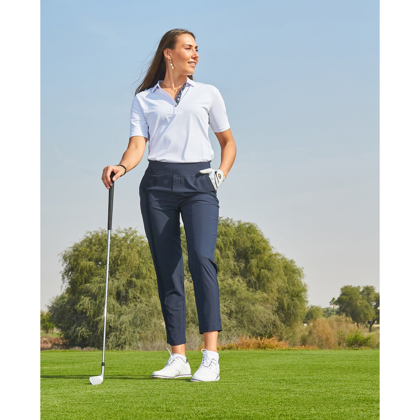 FootJoy Ladies Navy Lightweight Pull-On Cropped Trousers