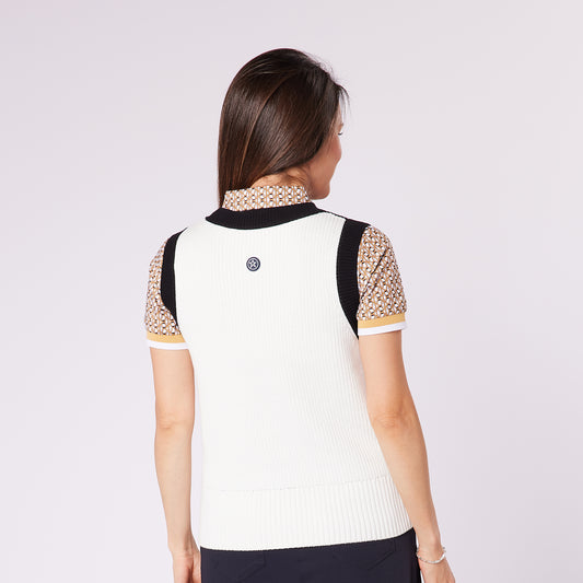 Swing Out Sister Ladies Crew Neck Knitted Sleeveless Sweater in Black & White