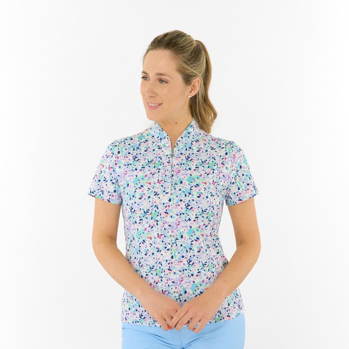 Pure Ladies Short Sleeve Polo in Muti-Coloured Print