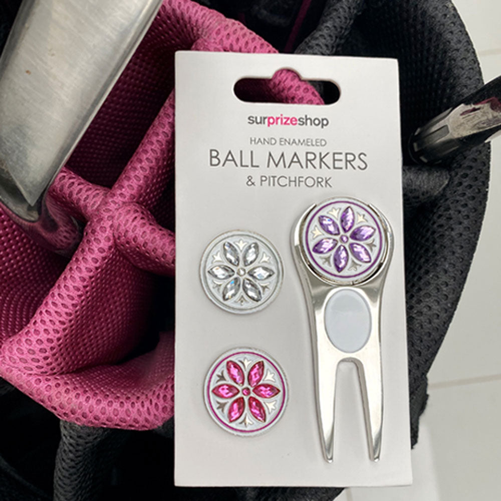 Surprizeshop Glitter and Crystal Golf Ball Marker and Pitchfork Set