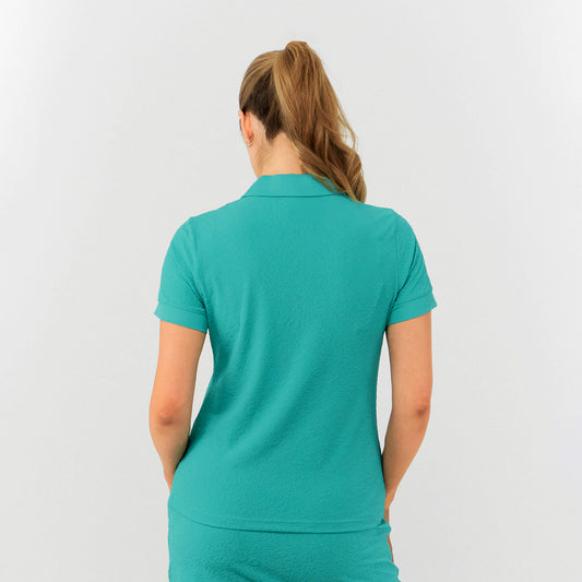 Pure Ladies Jacquard Print Short Sleeve Polo with V-Neck Opening