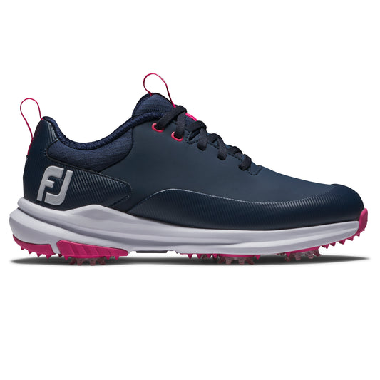 FootJoy Ladies Wide Fit Waterproof Tour Rival Golf Shoe in Navy & Pink with SoftSpikes