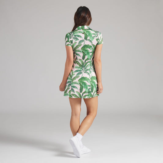 Puma Ladies Short Sleeve Dress with Fun, Bold Tropical Print for Standout Fairway Style