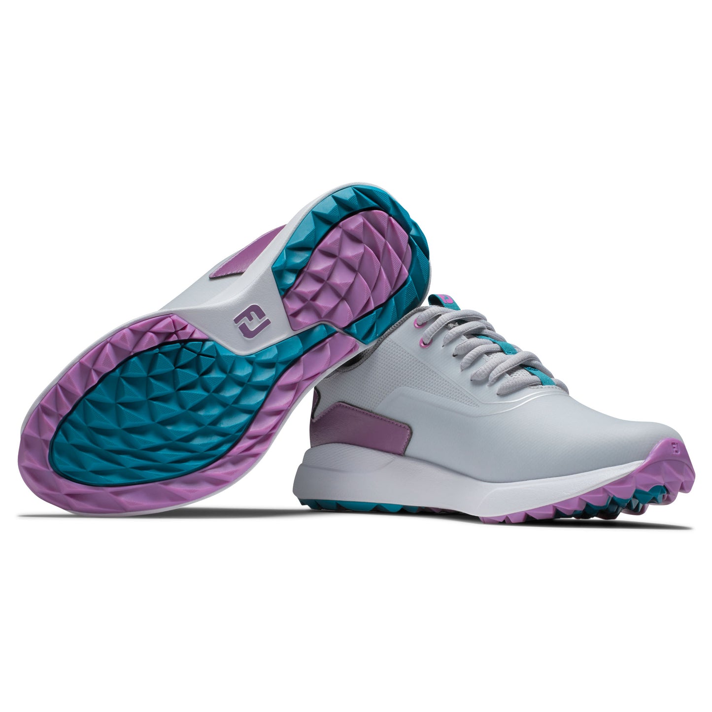 FootJoy Ladies Wide Fit Waterproof Performa Spikeless Golf Shoes in Grey, White & Purple