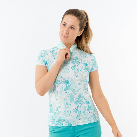 Pure Ladies Cap Sleeve Marble Print Golf Polo Shirt