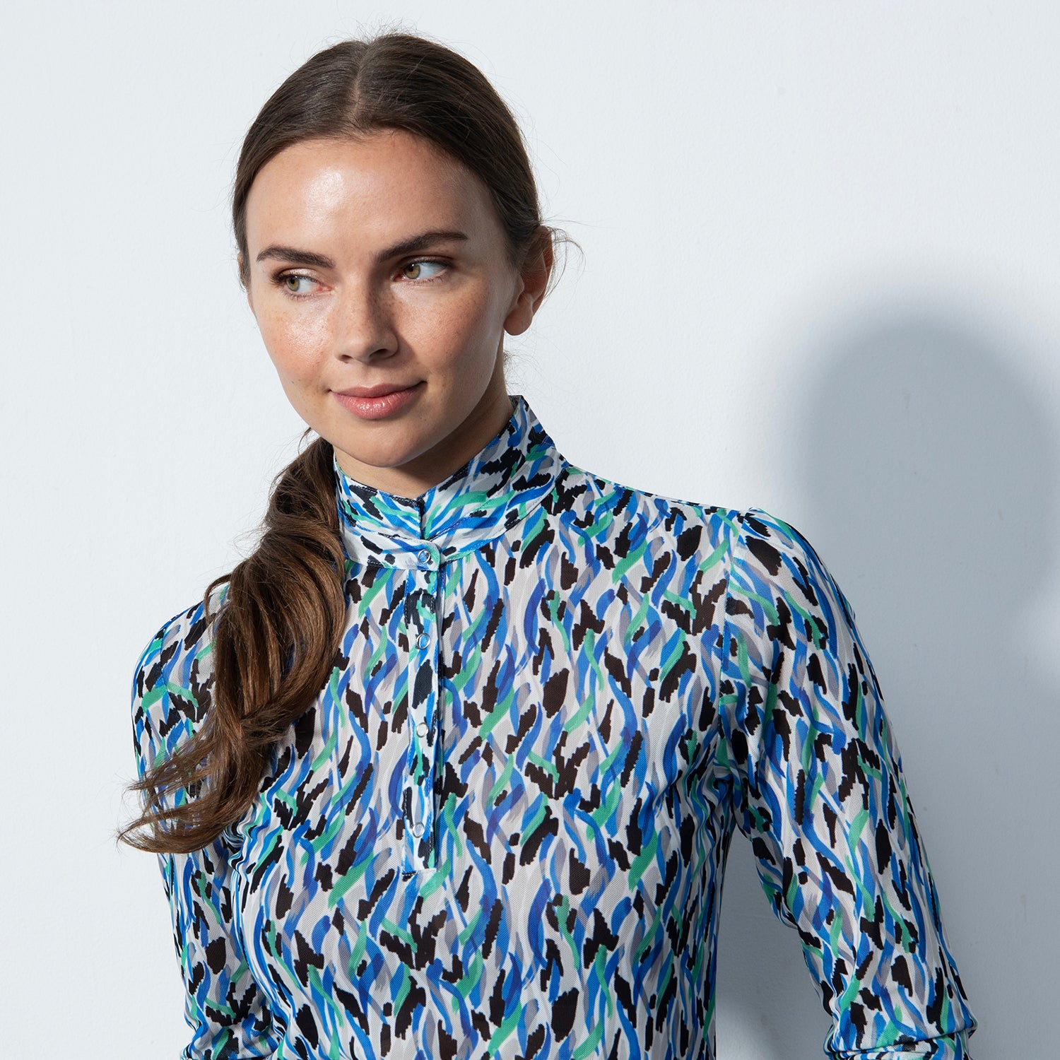 Daily Sports Ladies 3/4 Sleeve Mesh Polo in Abstract Brushstroke Print