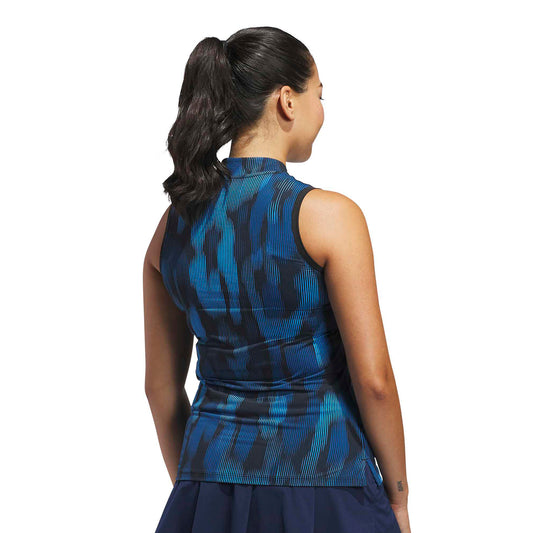 adidas Golf Ladies Sleeveless Polo in Striking Linear Leopard Print for Standout Style
