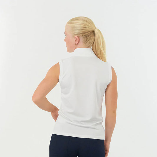 Pure Golf Ladies Sleeveless Mandarin Polo Shirt in White