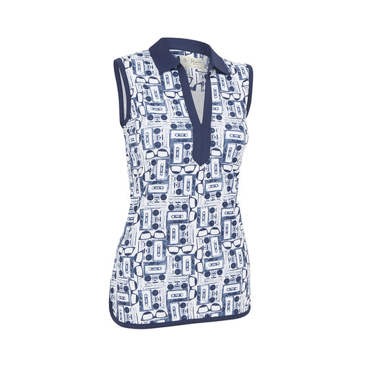 Original Penguin Ladies Retro Cassettes Printed Sleeveless Polo - Last One Small Only Left
