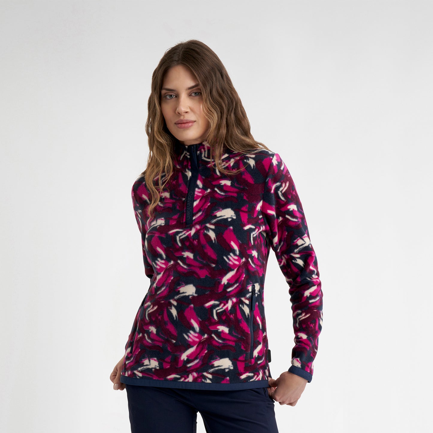 Calvin Klein Ladies 1/4 Zip Fleece with Brushstroke Print