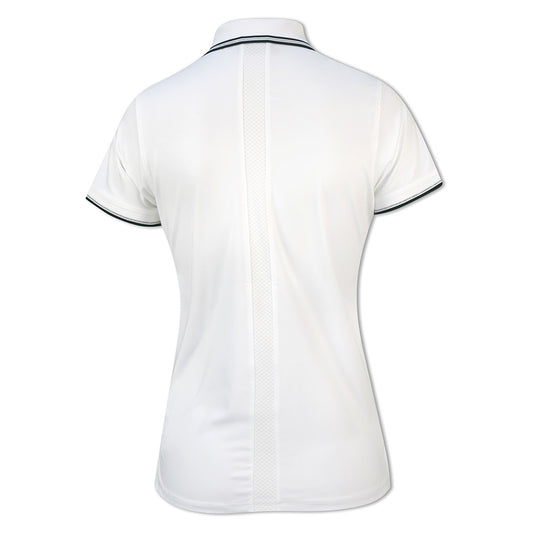 Glenmuir Ladies Short Sleeve Zip-Neck Polo in White & Navy with UPF50