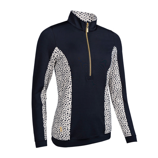 Glenmuir Ladies Lightweight Black Mid-Layer with Cheetah Print Panels