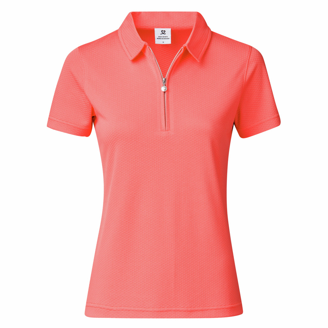 Daily Sports Honeycomb Structured Short Sleeve Polo Shirt in Coral