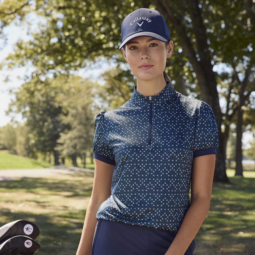 Callaway Ladies Geo Print Puff Sleeve Polo - Elegant & Performance Ready