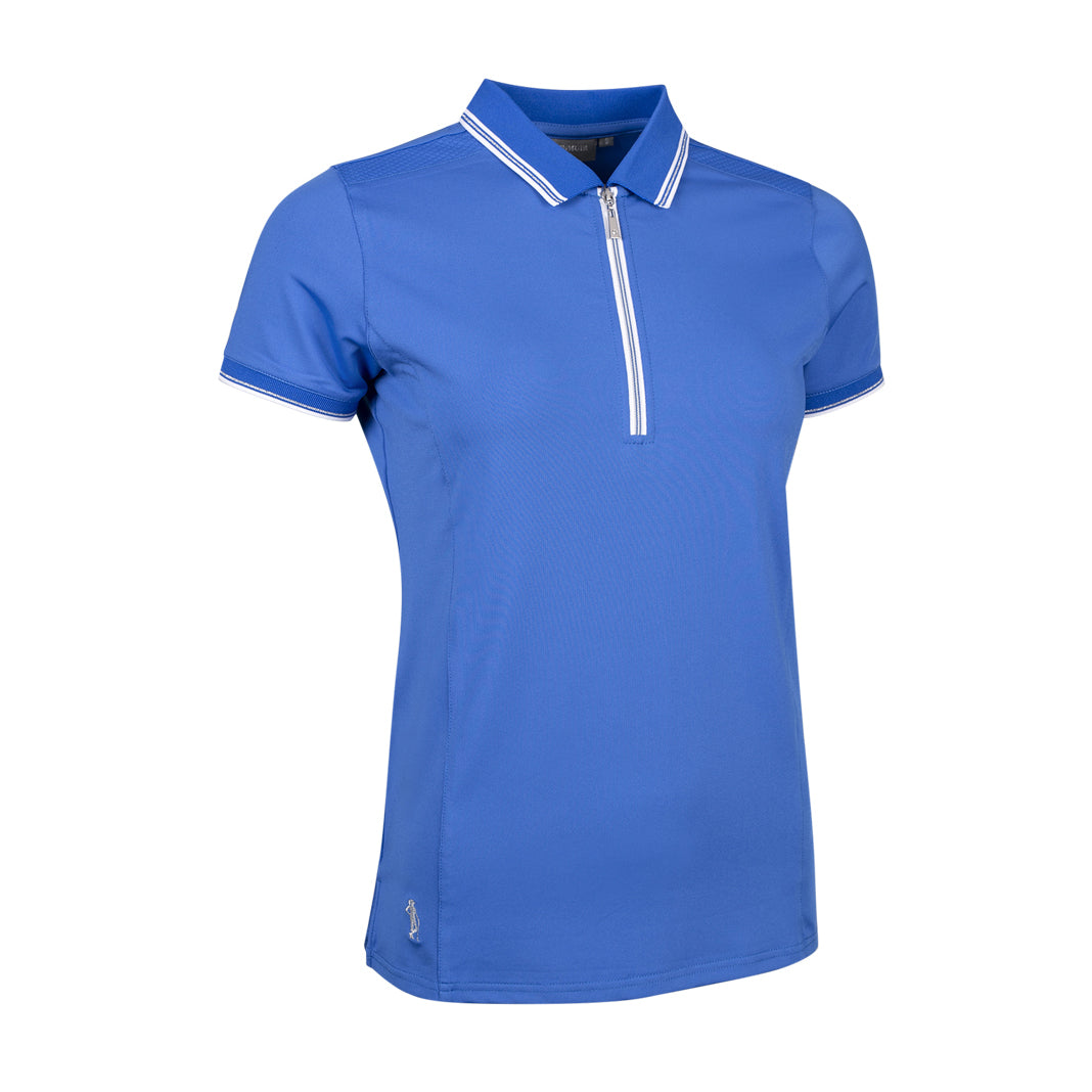 Glenmuir Ladies Short Sleeve Zip-Neck Polo in Tahiti & White
