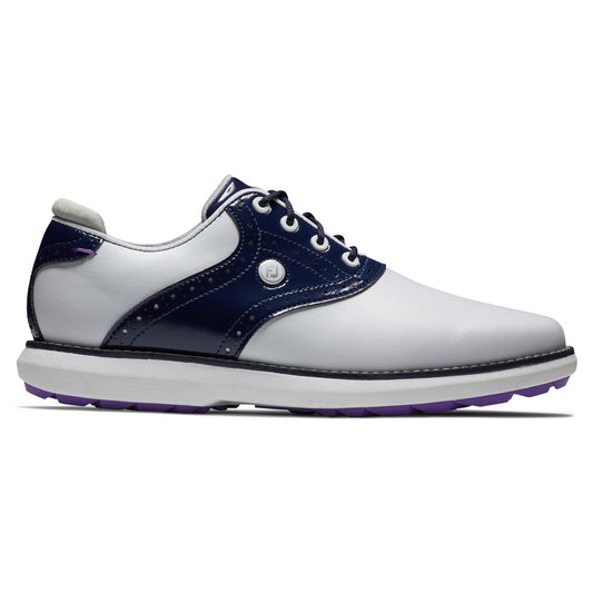 FootJoy Ladies Waterproof Spikeless Traditions Shoes in White & Navy