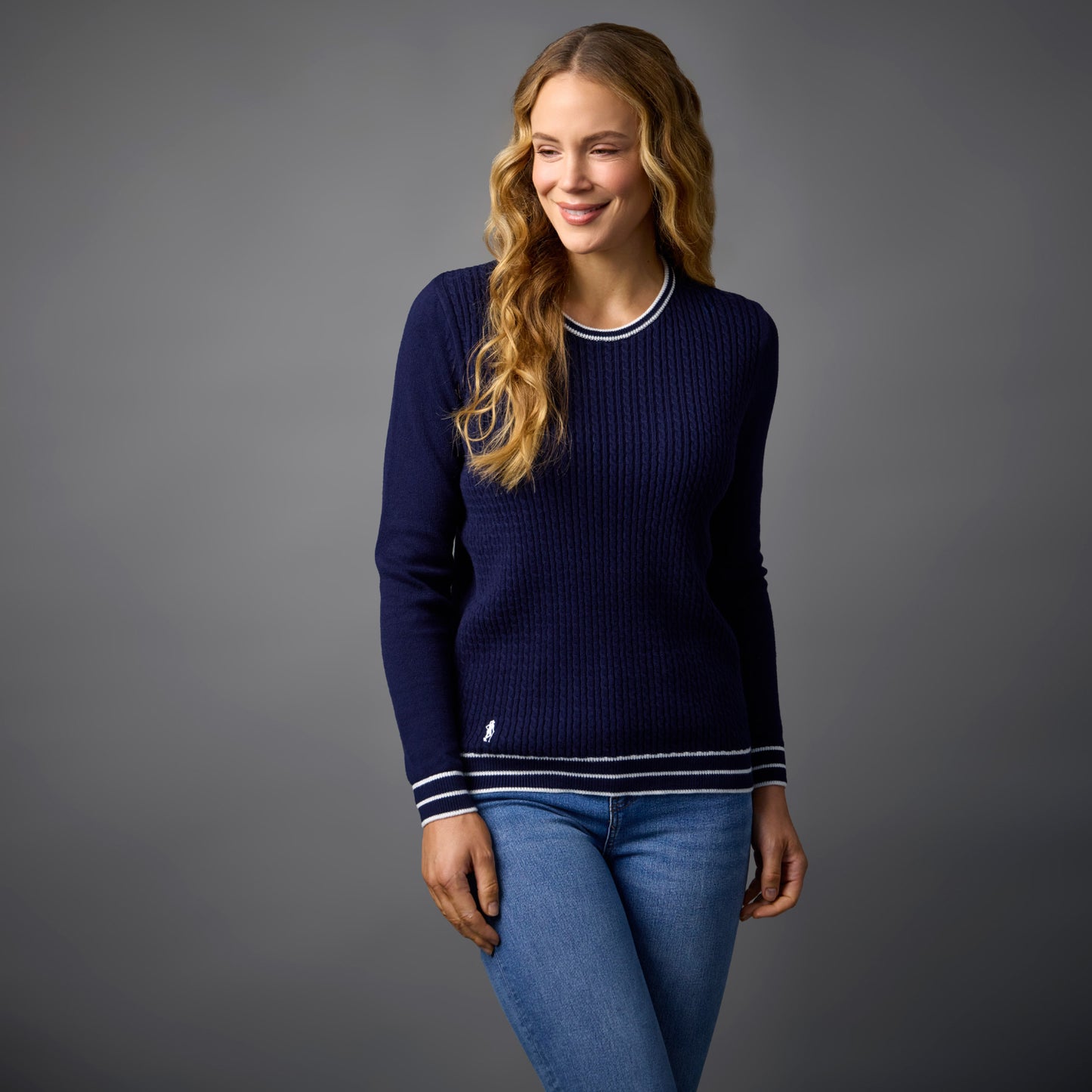 Glenmuir Ladies Navy Merino Blend Sweater for Luxurious Softness & Effortless Performance