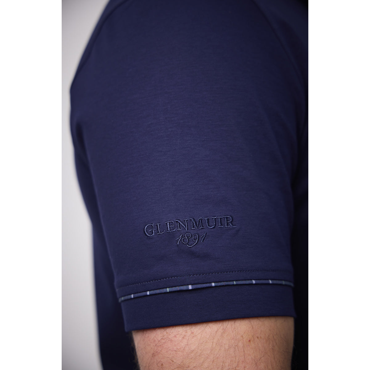 Glenmuir Mens Navy Mercerised Cotton Polo with Tartan Detailing
