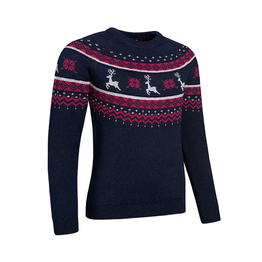 Glenmuir Ladies Merino Blend Festive Reindeer Sweater in Navy
