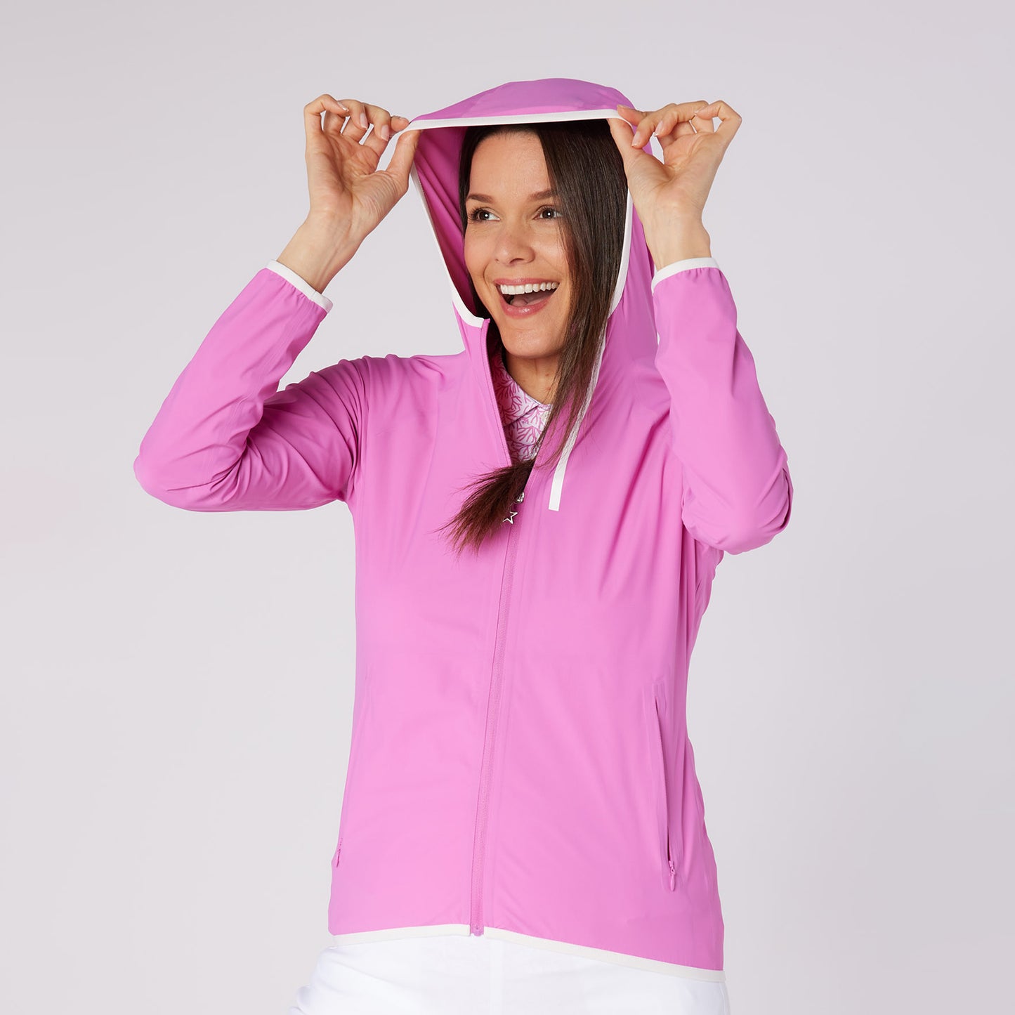 Swing Out Sister Ladies Ultra Lightweight Packable Jacket with Hood Perfect for Spring Showers