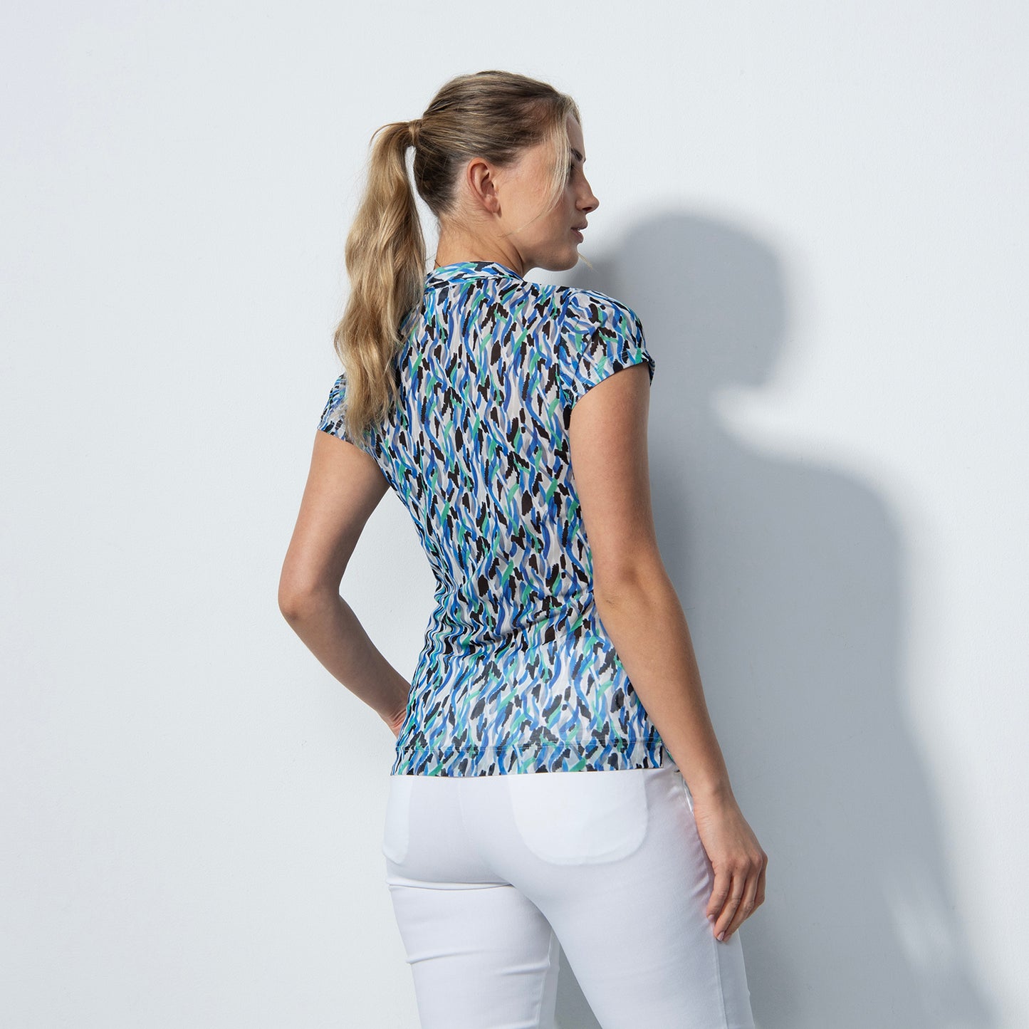 Daily Sports Ladies Mesh Cap Sleeve Polo in Abstract Brushstroke Print