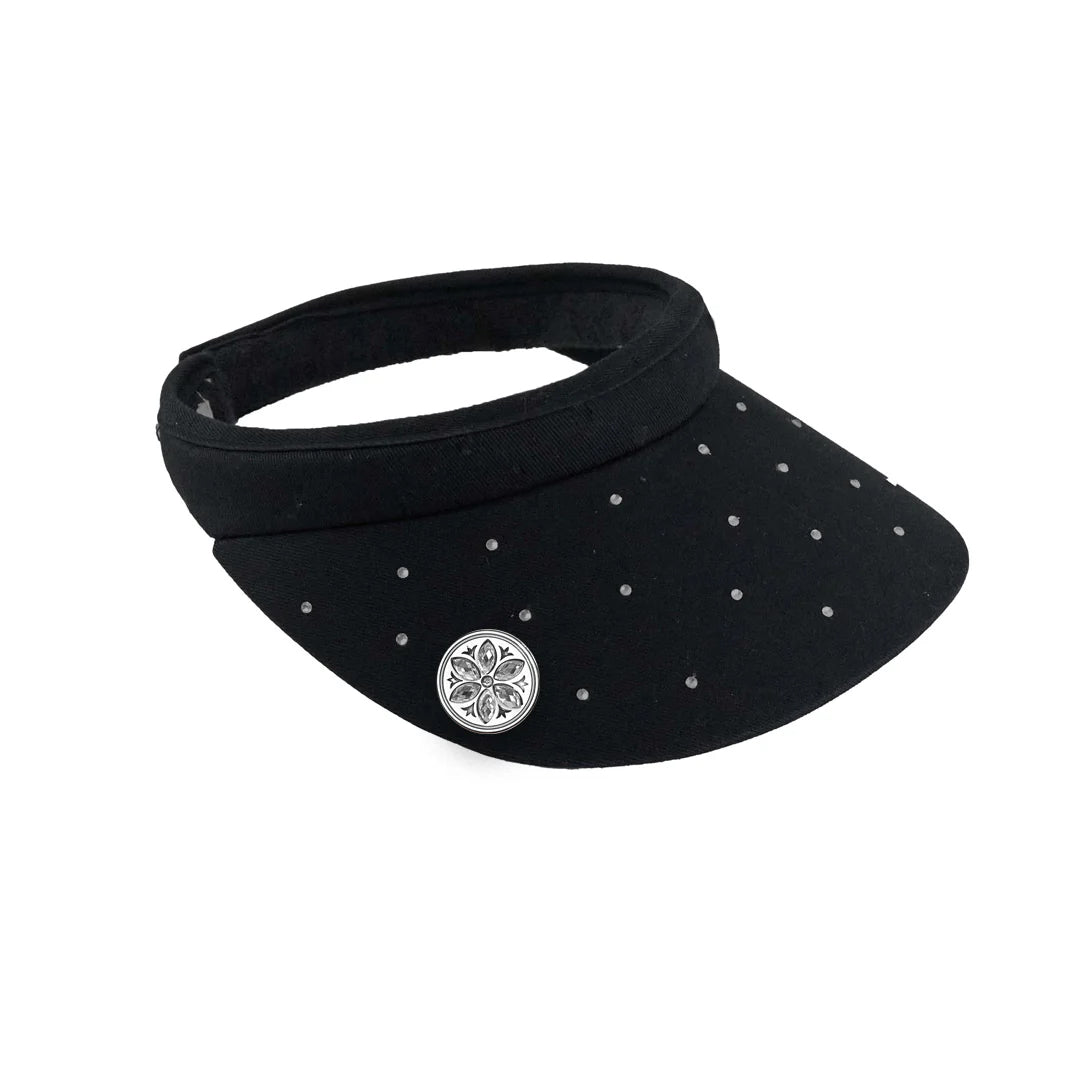 Surprizeshop Crystal Embellished Clip-On Visor with Ball Marker in Black